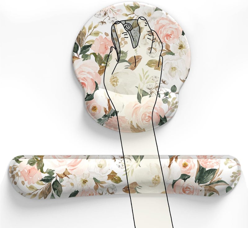 Mechanical Cattle Pink Flower Desktop Mat Aesthetic Wrist Support Keyboard Mouse Wrist Rest Set, Computer Office Comfortable Wrist Rest for Mouse Easy Typing & Pain Relief, Ergonomic Computer Mouse Pad with Pu Base. - Image 5
